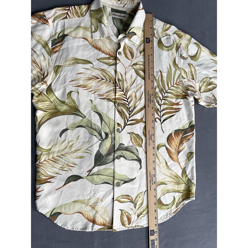 Tommy Bahama Shirt Mens XL Beige Silk Palm Leaf Print Camp Button Up Casual - Picture 6 of 9